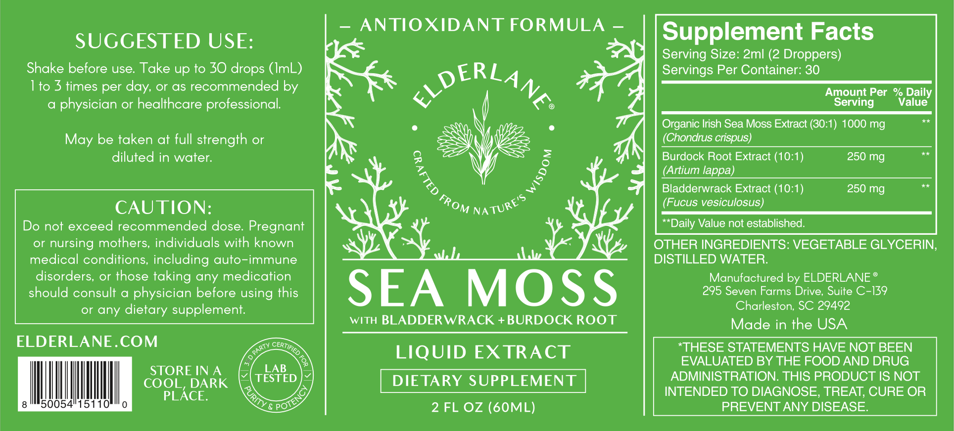 Elderlane® - Vente Supplément oral/vitamine - Sea Moss Drops 2 oz - Saveur originale5