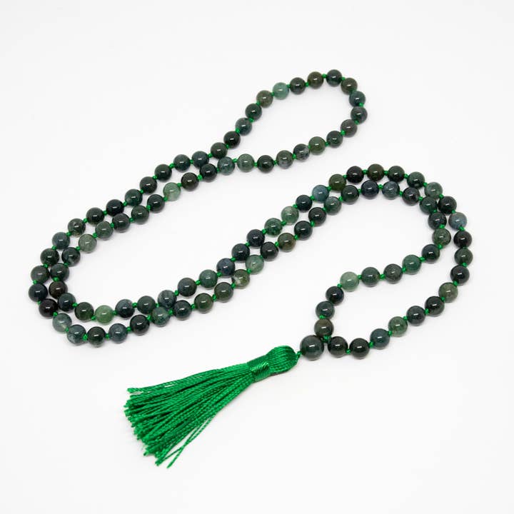 Moss Agate Knotted 108 Mala Conta - Contas de Oração - 8mm por atacado de Namu Baru Inc.