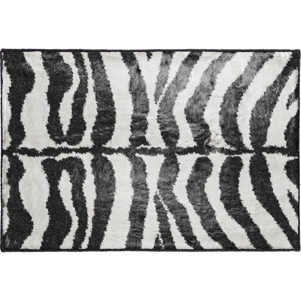 HomeRoots - Wholesale Area Rug - 2' X 3' Black and White Zebra Print Shag Non Skid Area Rug0