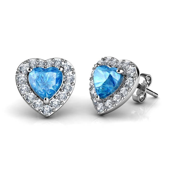 DEPHINI Heart Stud Earrings 925 Sterling Silver Heart CZ Crystals for wholesale by DEPHINI