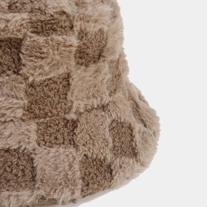 Dipped Shop – wholesale Bucket hat – Women's – Winter Fuzzy Trendy Plaid Thick Warm Bucket Hat DP25G74612