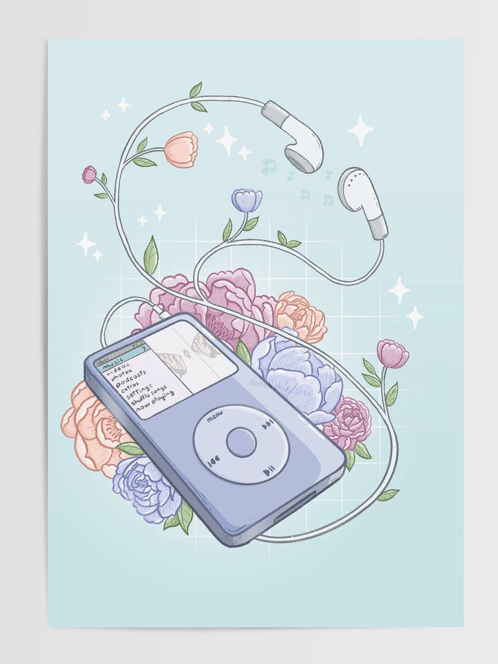 iPod Classic Print | Retro Nostalgische Bloemenkunst voor wholesale door Sarah May Arts