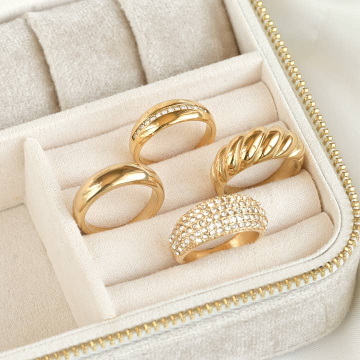 Blueyejewelry - Wholesale Band/Stacked Ring - 18k Gold Dome Rings - Stainless Steel Chunky Rings