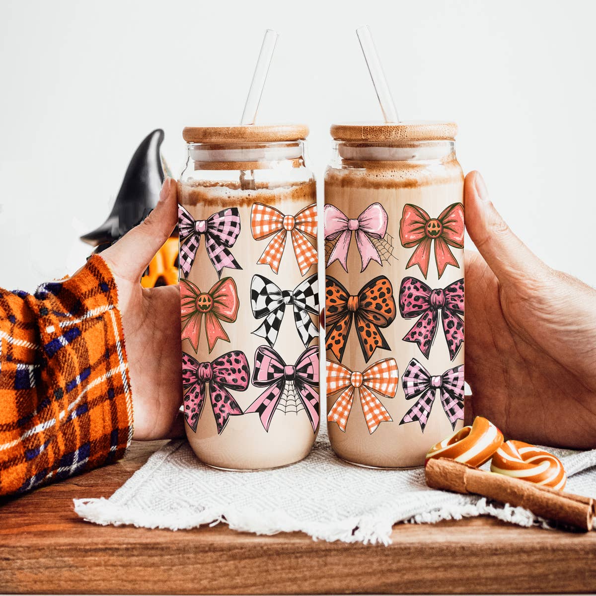 Gia Roma - Wholesale Drinking Glass/Cup - Candy Cane Christmas Can Glass. Cup With Glass Straw & Lid139