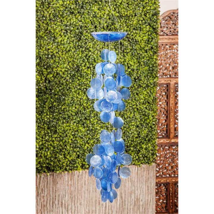 Import Corner - Wholesale Wind chime - A-33119: BLUE CAPIZ SHELL WATERFALL INDOOR OUTDOOR WINDCHIME1