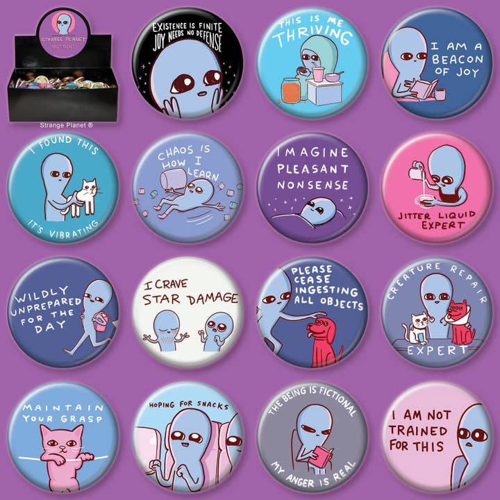 Ata-Boy - Wholesale Lapel Pin/Button - Strange Planet Button 144 Piece Button Assortment