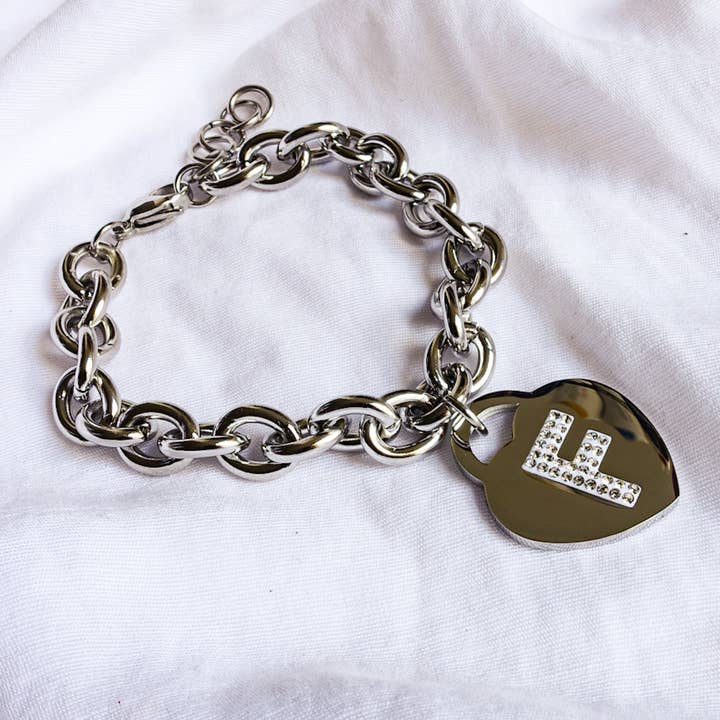SILVER TAMARA ~ A to M Initials stainless Steel bracelet for wholesale on Faire7