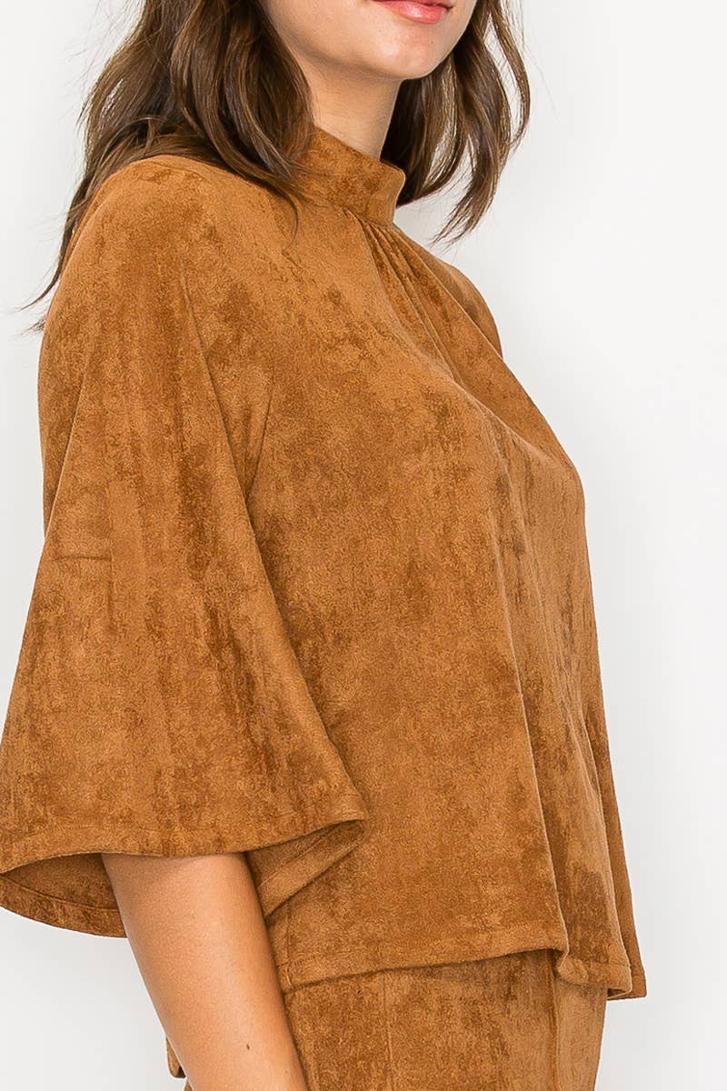LoveWednesday - Wholesale Blouse - Women's - Bell sleeve camel suede top  - LWT1802 29