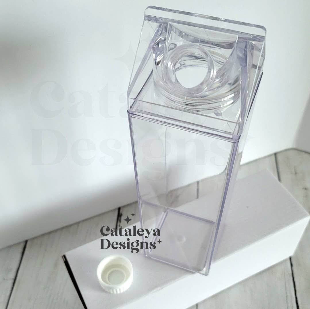 Cataleya Designs Studio LLC - Wholesale Water Bottle - Clear Milk Carton Waterbottle 500ml, Acrylic Travel Bottle2