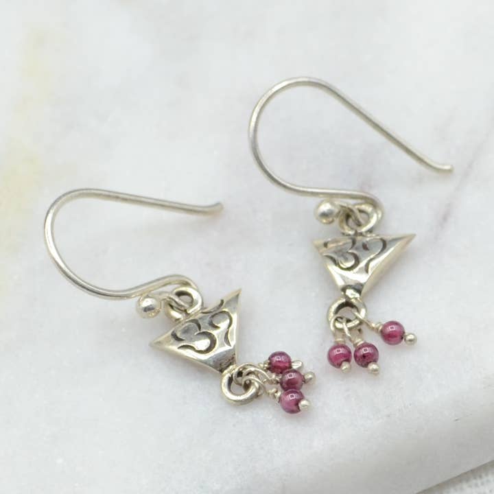 Triangle Om Silver Earring for wholesale by Didi Bahini Fair Trade