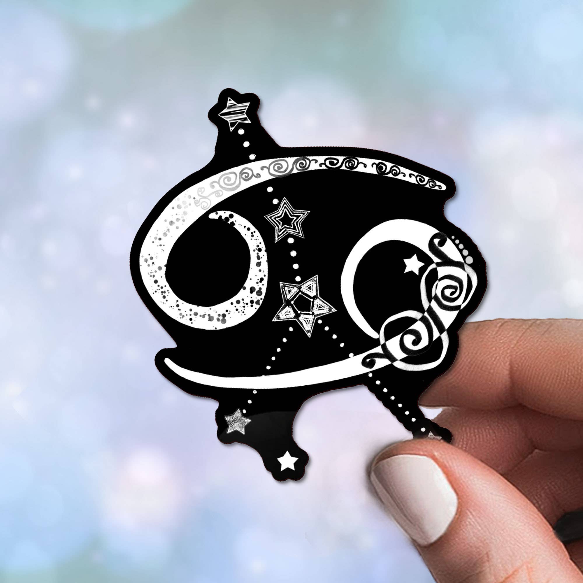 Katekreates - Wholesale Sticker - Cancer Symbol and Constellation, 3” Zodiac Sticker, White3