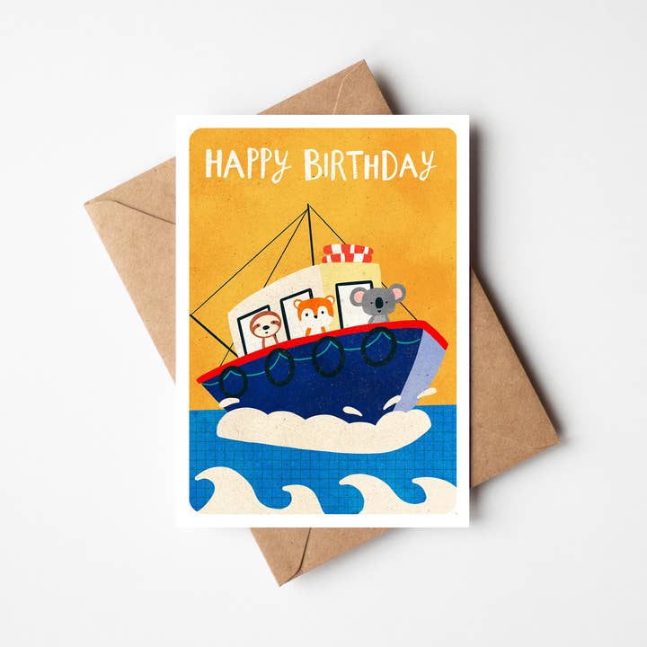 Happy Birthday - boot - Wenskaart voor wholesale door Cake and Crayons