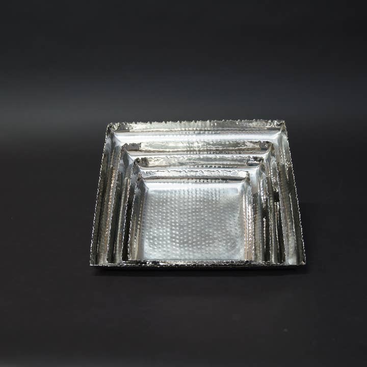 India Handicrafts Inc - Wholesale Platter - Silver Hammered Square Platter - Elegant Home Serverware6
