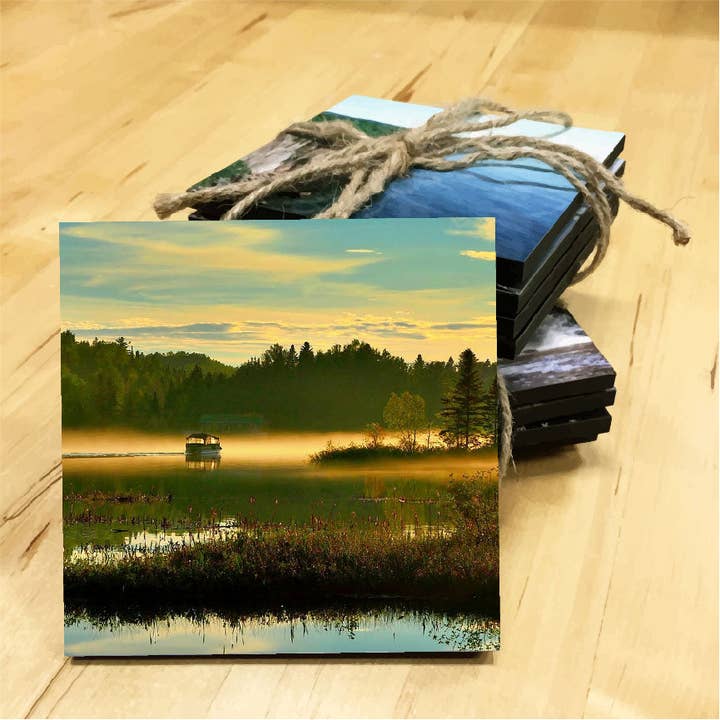 Pontoon & Lake Wooden Coaster for wholesale by Minnesota Awesome