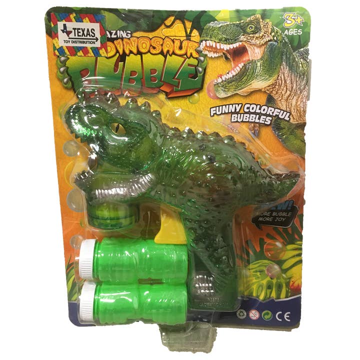 Texas Toy Distribution - Wholesale Bubble Wand - Kids - Dinosaur Bubble Gun with Bubble Solution and Lights