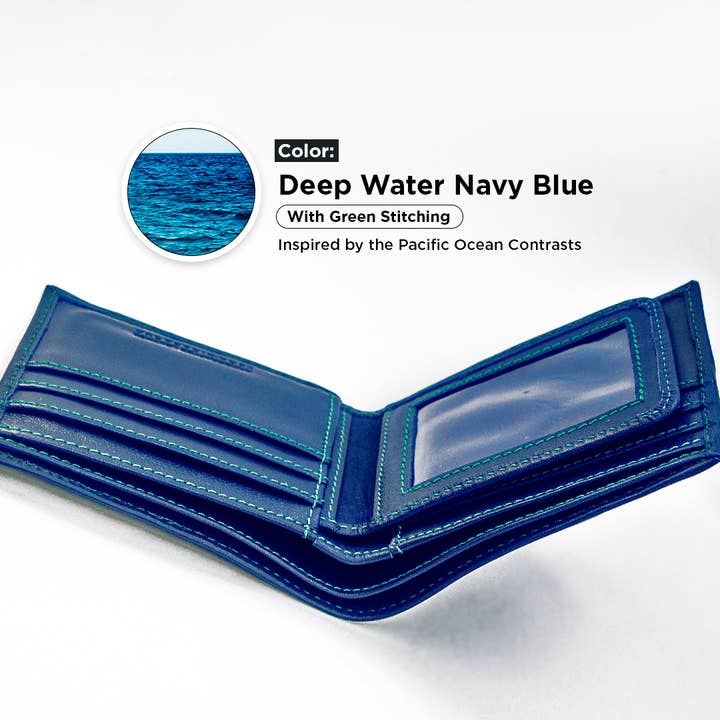 Twin Engine Coffee - Wholesale Wallet - Men's - BIFOLD Leather Wallet Ocean Navy / Fair Trade Artisan