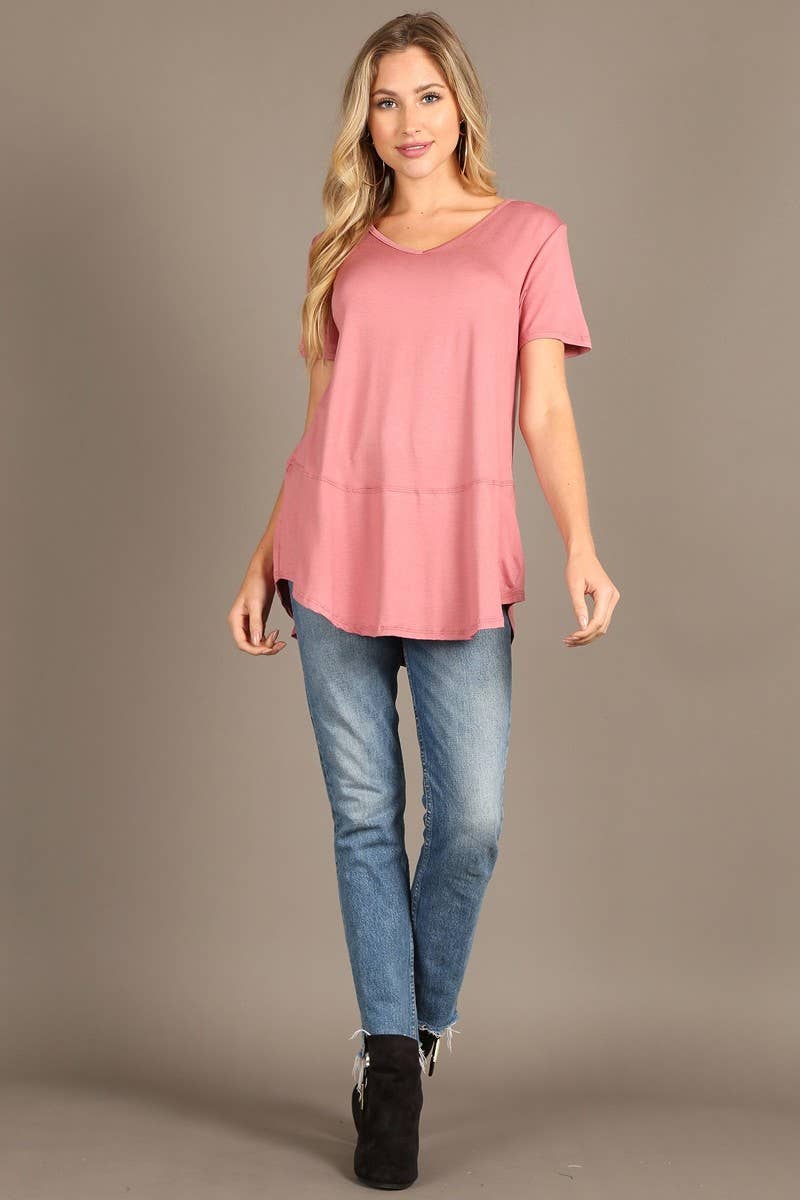 Bella Berry USA - Wholesale Blouse - Women's - Short sleeve, loose fit top with rounded hem.0