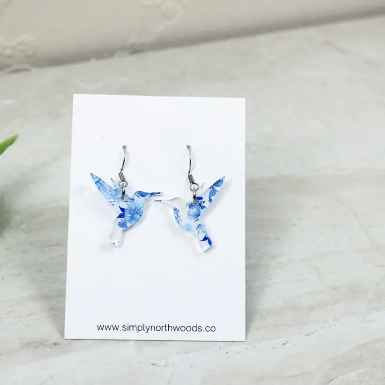Grace + Joy Collective - Wholesale Dangle Earrings -  Cherry Blossom Hummingbird Dangle Earrings, Acrylic Earring4