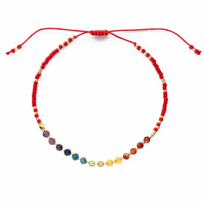 Kindred Row - Wholesale Beaded Bracelet - Chakra Rainbow Healing Gemstone Stacking Bracelet, Red1