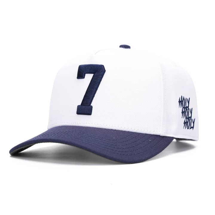 ‘7’ Gorro SnapBack de Mezcla de Lana Premium - Blanco/Azul Marino para venta al por mayor de Malta Apparel LLC