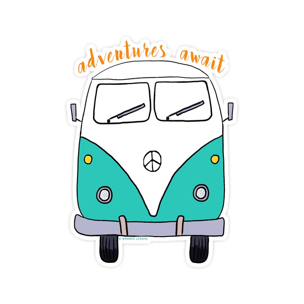 Brooke LeAnne - Wholesale Sticker - Adventures Await Bus Teal Vinyl Sticker1