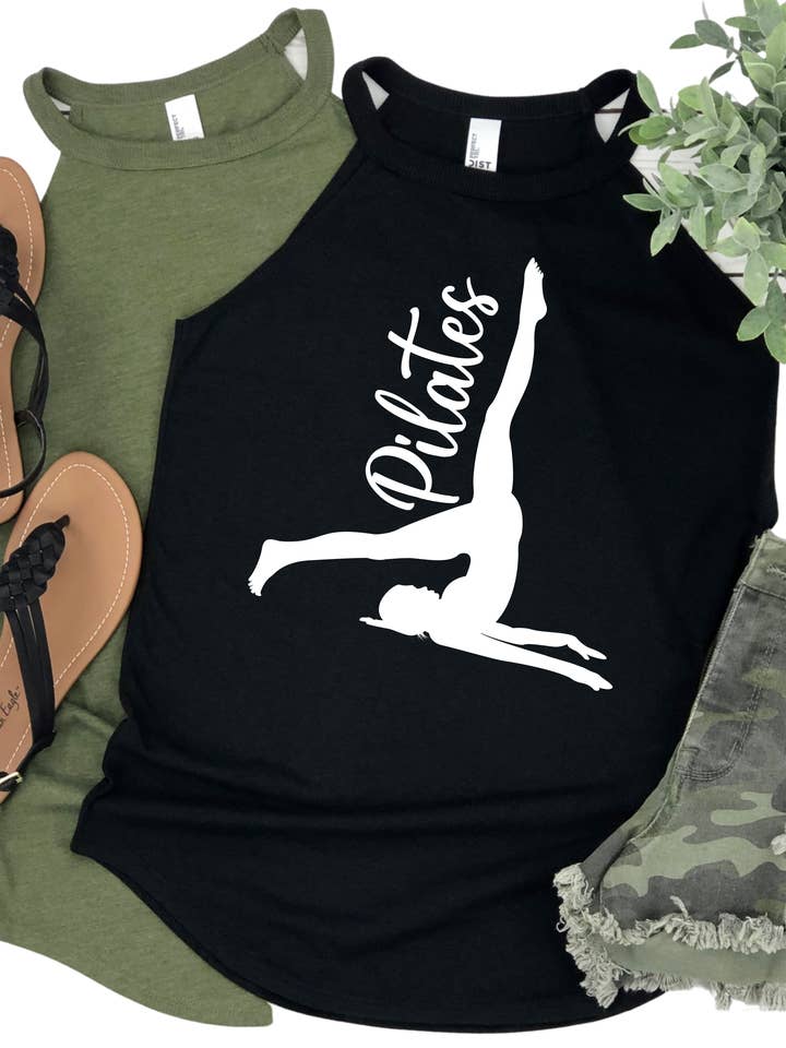 Pilates Tank Top - High Neck Workout Shirt for Women - Yoga and Pilates Activewear -Womans Fitness Apparel for Pilates Enthusiasts and other Purchase Wholesale workout shirts. Free Returns & Net 60 Terms on Faire trending on Faire.