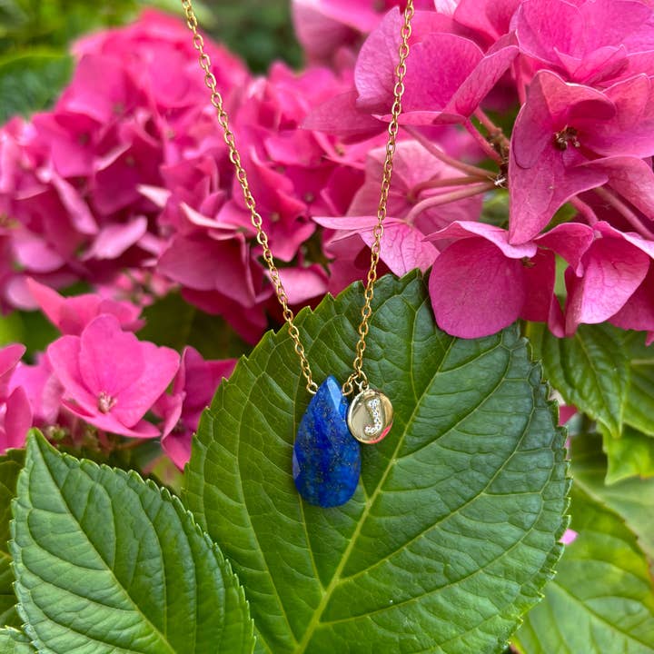 Personalised 18ct Gold Plated Lapis Lazuli Drop Necklace for wholesale by Ocean Ripples