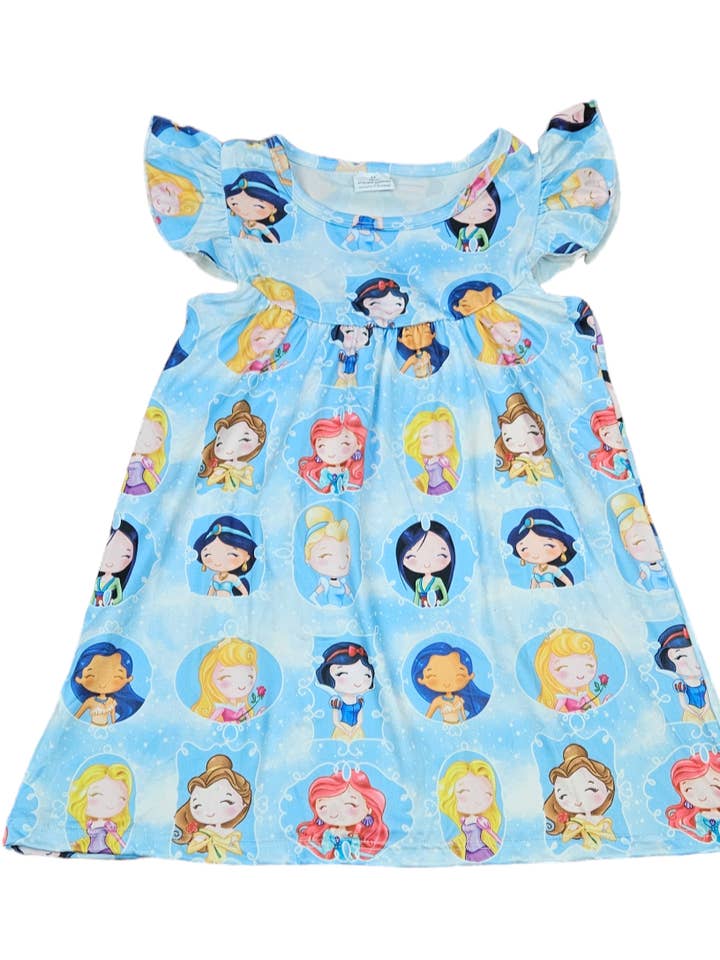 Blue Happy Princess Milk Silk Flutter Dress for wholesale by Great Lakes Kids Apparel