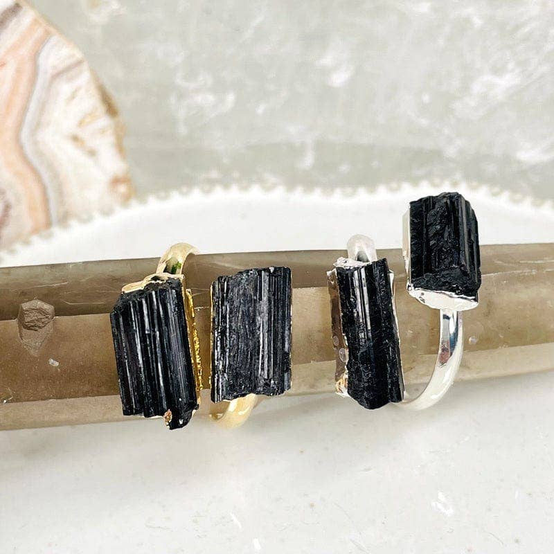 Rock Paradise – wholesale Single stone/solitaire ring – Assorted Double Crystal Rings - Aquamarine, Selenite, Quartz8