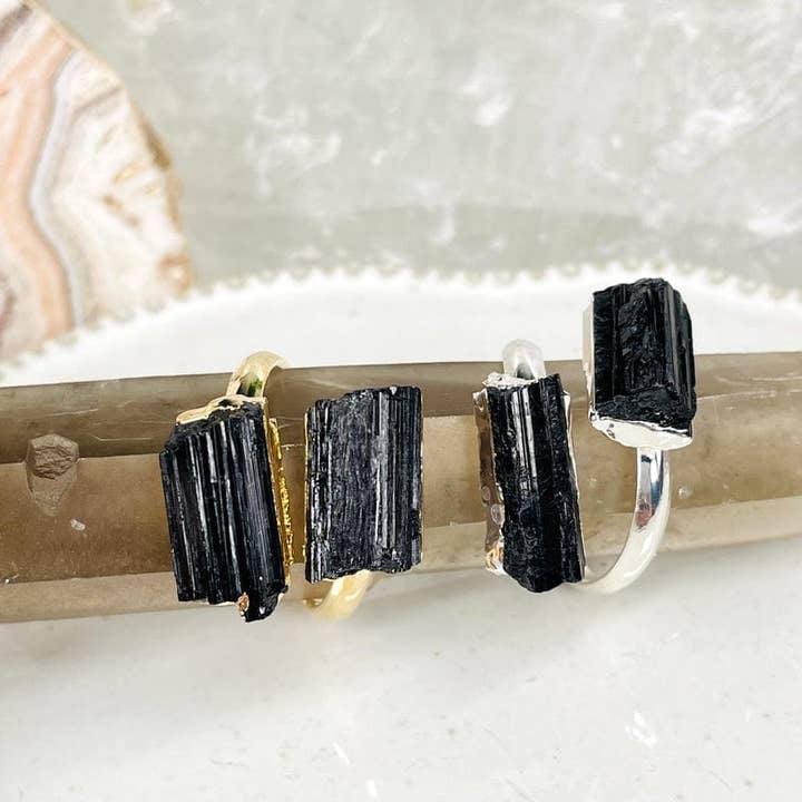 Rock Paradise - Wholesale Single stone/solitaire ring - Assorted Double Crystal Rings - Aquamarine, Selenite, Quartz8