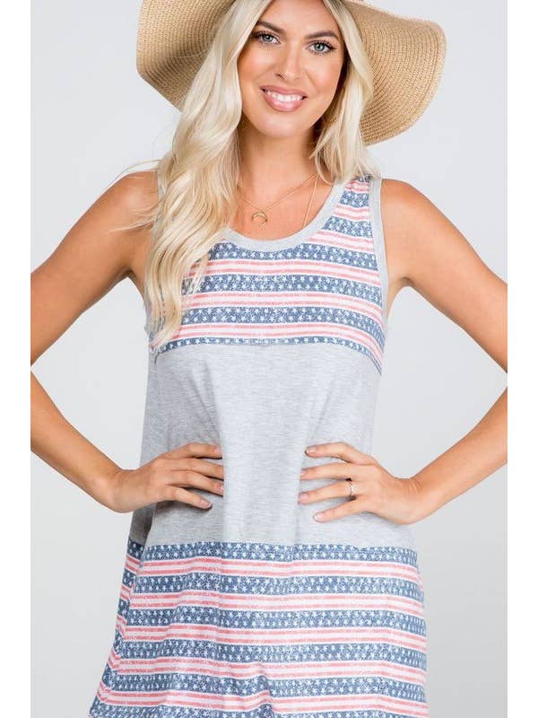 Gris Camiseta sin mangas con diseño de borde raro con diseño de bandera estadounidense de venta al por mayor en Faire