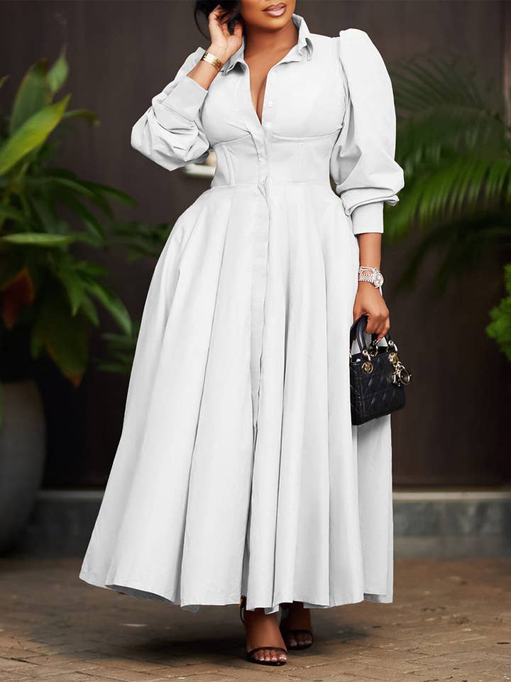 Solid Color Long Sleeve Swing Dress in Light Pink Black Red White for wholesale by Aria Romance