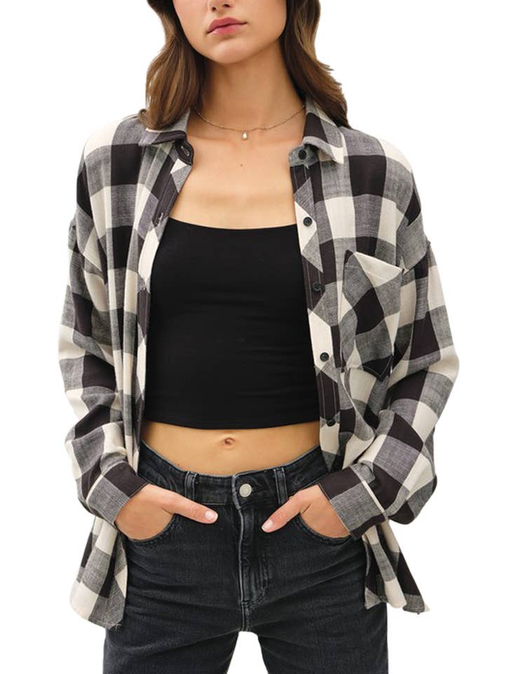 Vanilla Monkey - Wholesale Button Down Shirt - Women's - Soft Buffalo Check Flannel Shirt