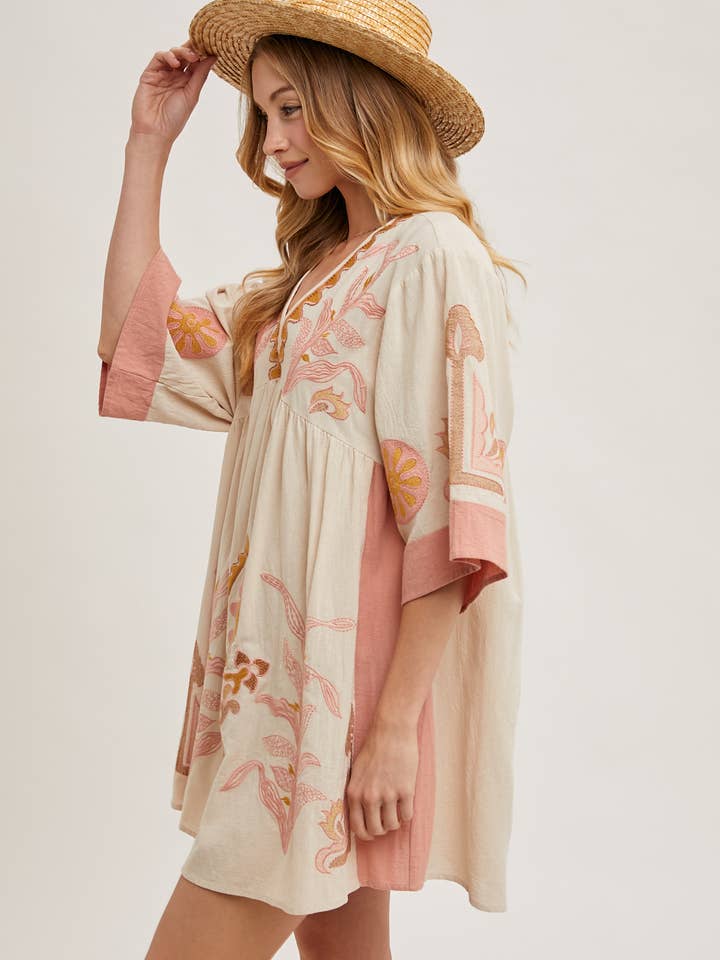 Bluivy - Wholesale Dress - Women's - BOHO EMBROIDERED BABYDOLL DRESS