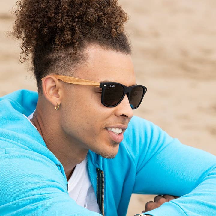 Blue Planet Eco-Eyewear - Vente Lunettes de soleil – homme - Bodie - Onyx mat/bois de zèbre/lentille polarisée fumée2