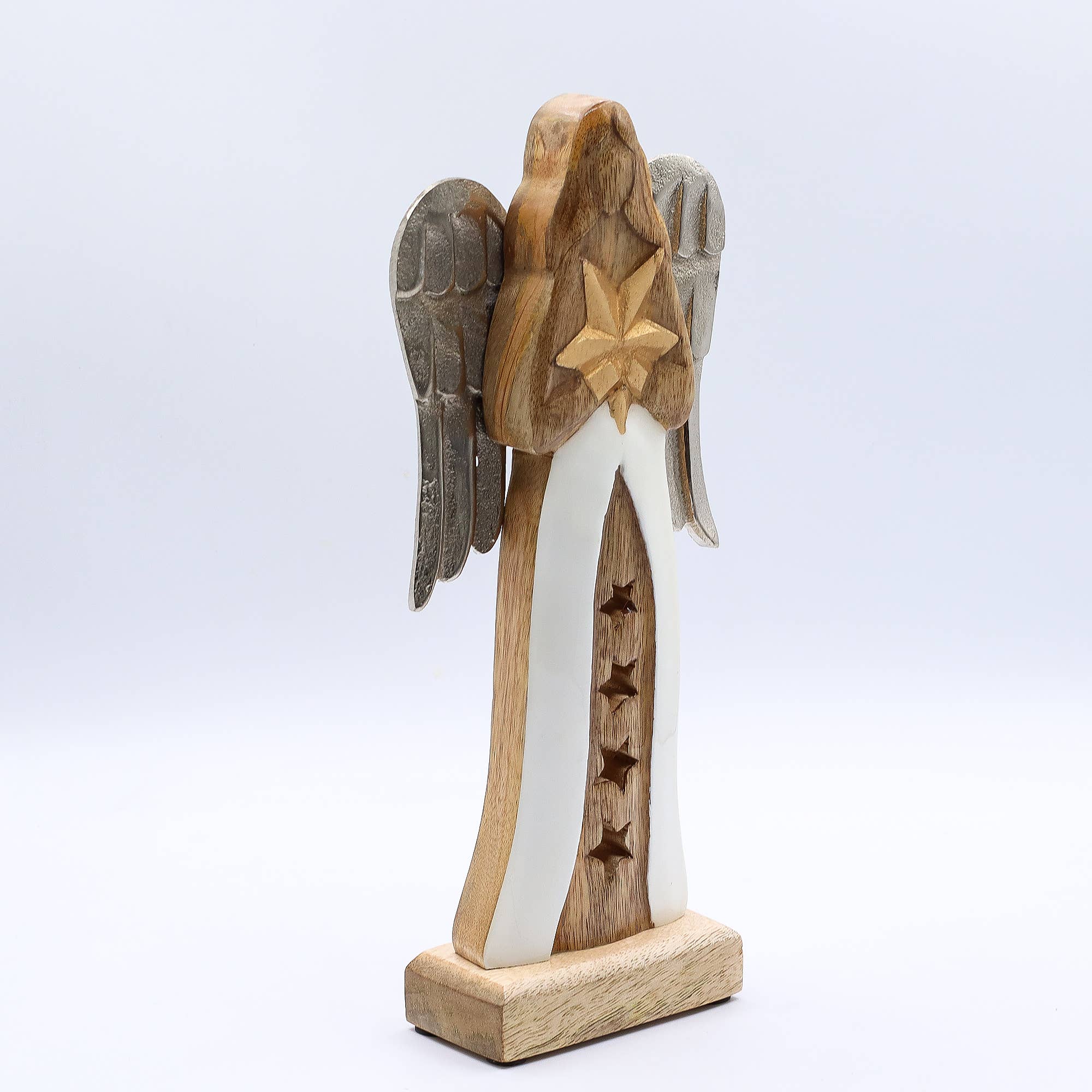 Ancient Wisdom – wholesale Decorative figurine – Mango Wood Star Angel with Metal Wings - Large 30cm2