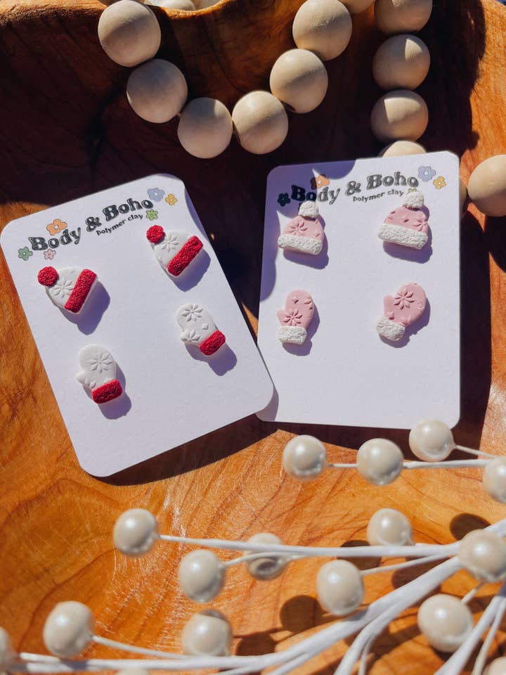 Beanie x Mitten Stud Set for wholesale by Body & Boho
