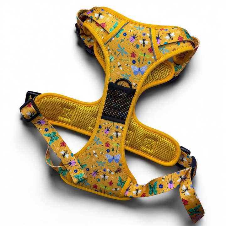 Summer Buzzin' No Pull Tactical Dog Harness – Yellow Insect Print, Adjustable, Step-In (XS-XL) for wholesale by Pup Chic Boutique