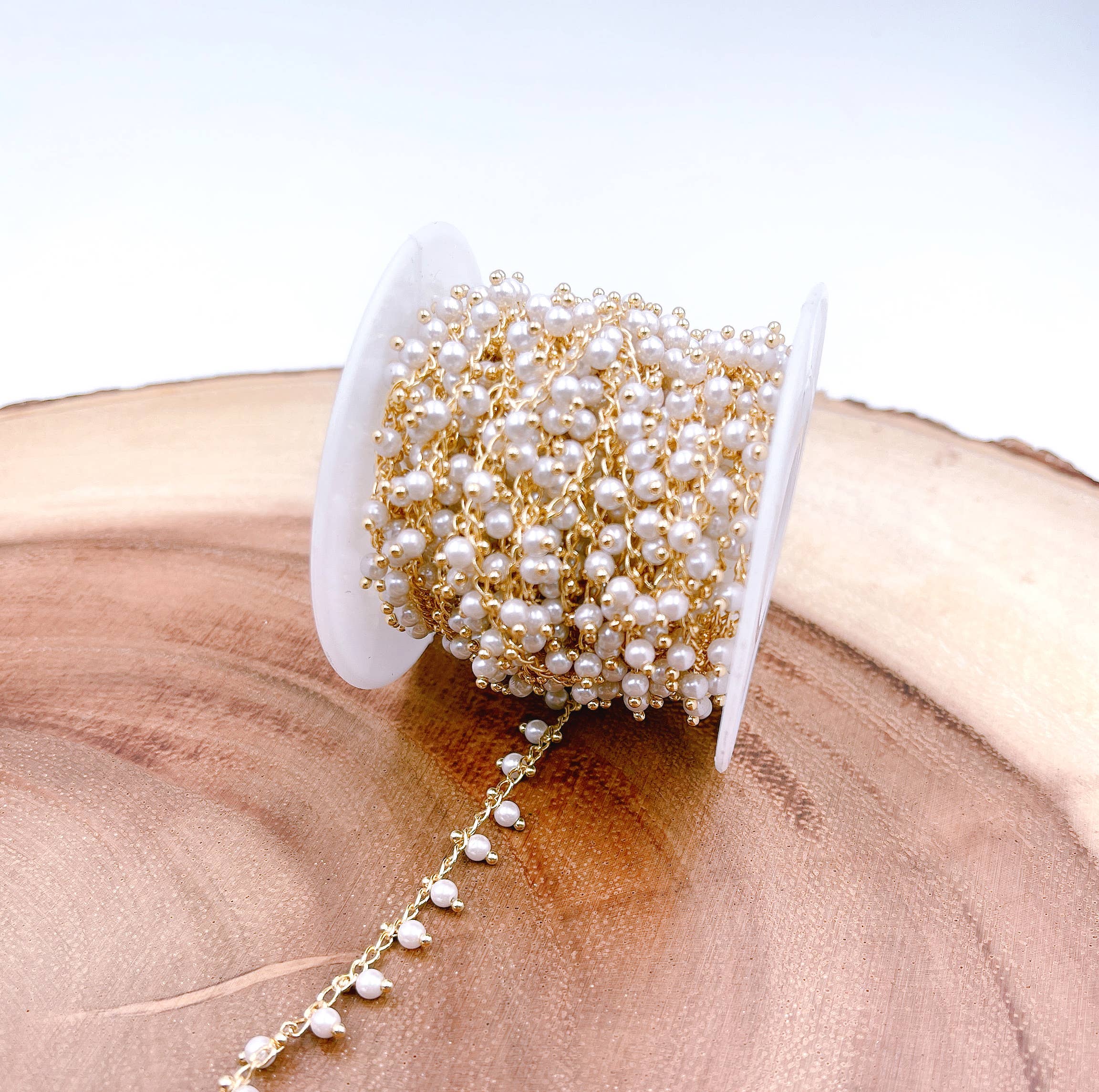 Beads Creation - Wholesale Beaded/Pearl Necklace - White Pearl Beaded Chain by Foot, Pearl Chain Necklace CH1686