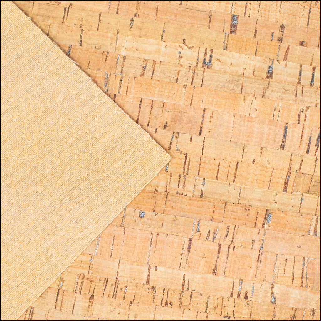 Meninas Bonitas Cork – Großhandel Bastelzubehör – Rustikaler Korkstoff mit silbernen Glitzerelementen COF-4702