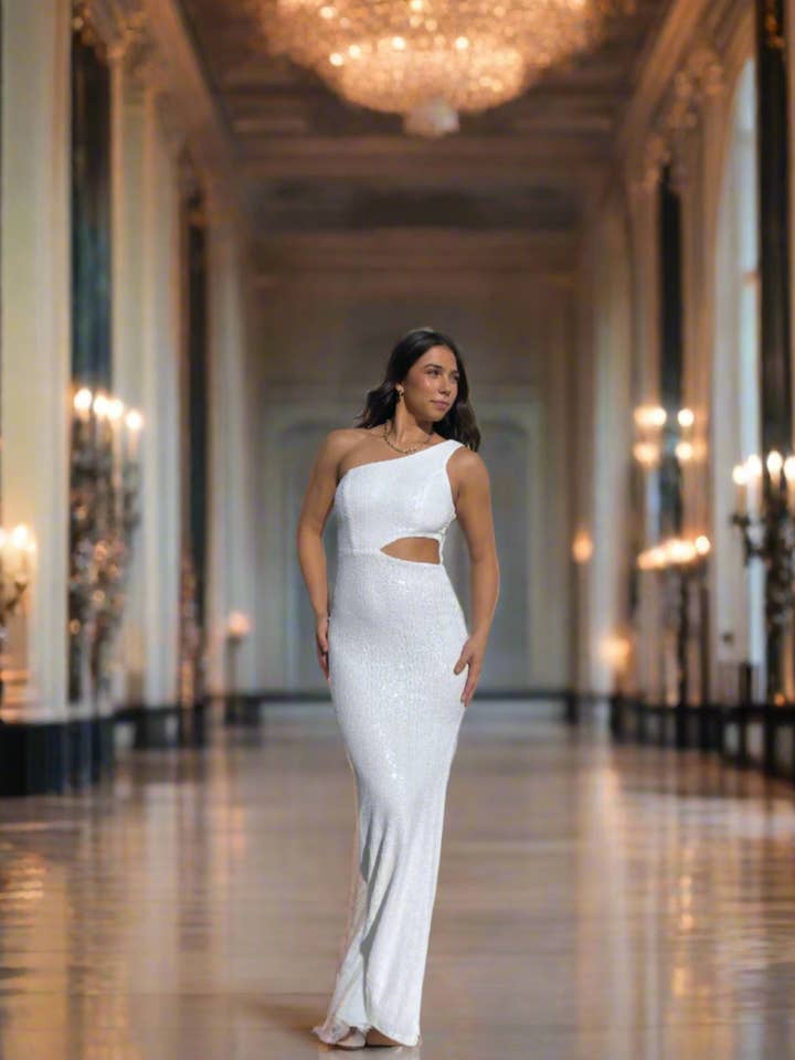 Hvid pailletkjole med one-houder for engroshandel hos Chic Mare