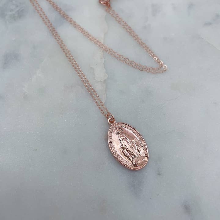 Laalee Jewelry - Wholesale Pendant/Charm Necklace - Rose Gold Mary Necklace, Religious Jewelry, Miraculous Medal