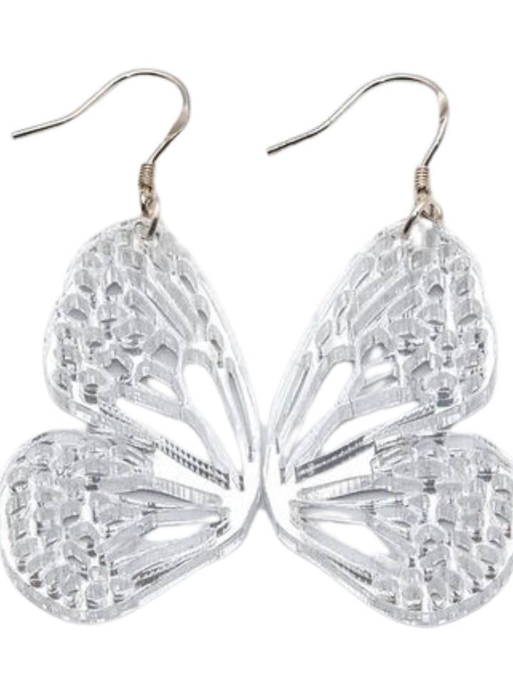 Large Silver Shimmer Butterfly Earrings for wholesale by Comer Teng Studio
