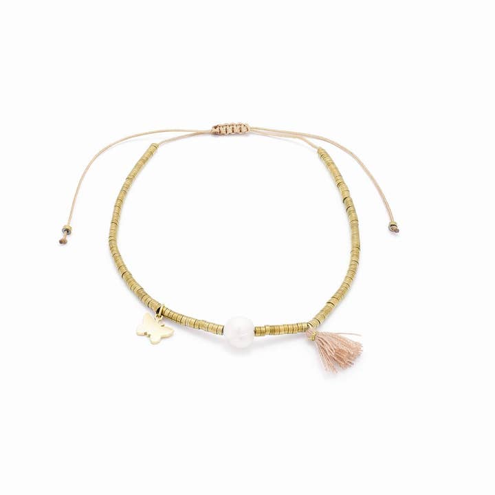 Luxenter - Wholesale Charm/Dangle Bracelet - Pulsera Luxenter de Perla Blanca acabada en oro amarillo de 18K- Sergia
