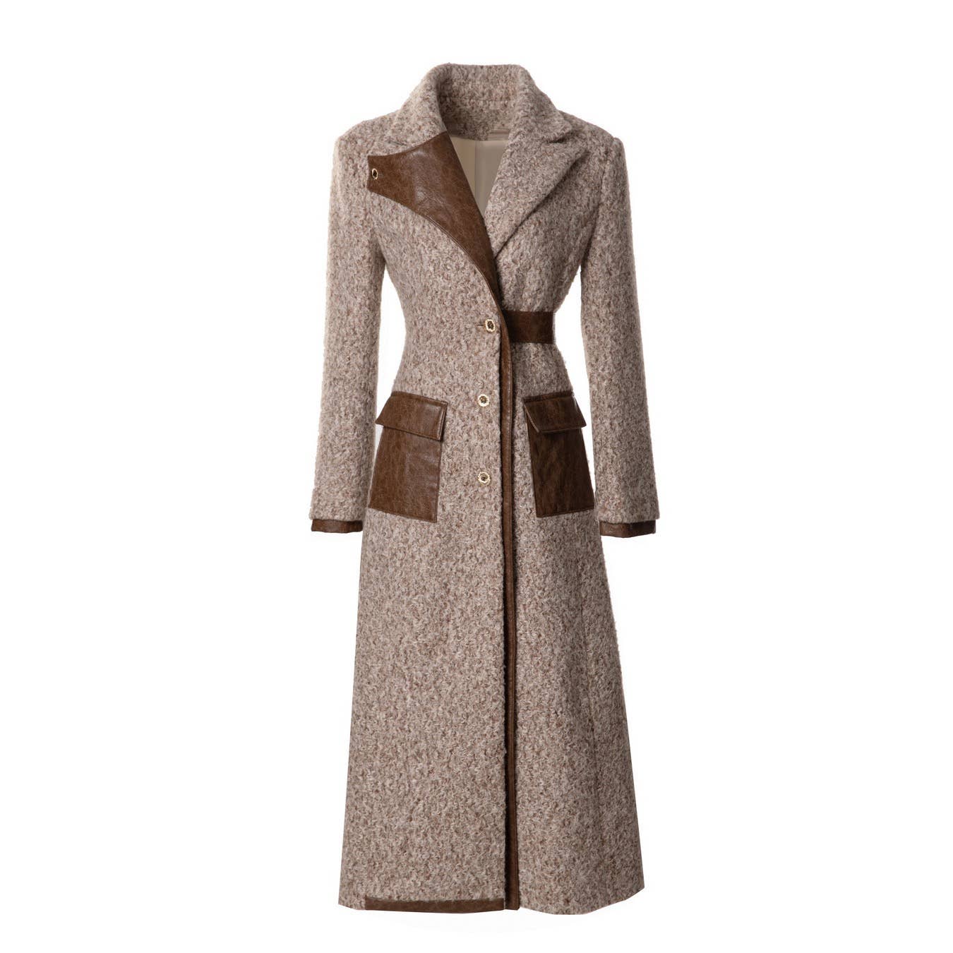 Color as pictures CT82L Women's Long Winter Coat with Wool & PU Leather for wholesale on Faire