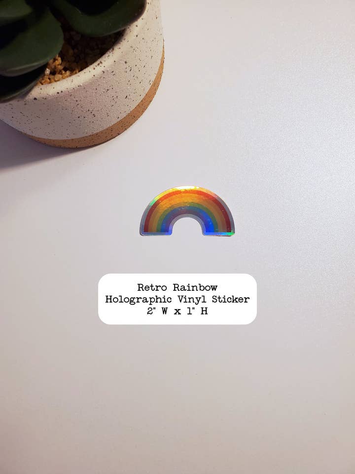 Retro Rainbow Holographic Vinyl Sticker for wholesale by Fig Tree Works