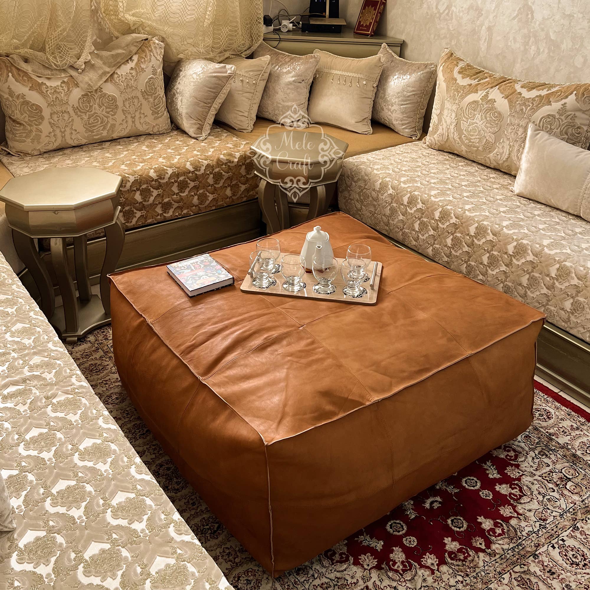 Melecraft - Wholesale Ottoman - Handmade Furniture | CowHide Leather OttomanTable-Unstuffed6