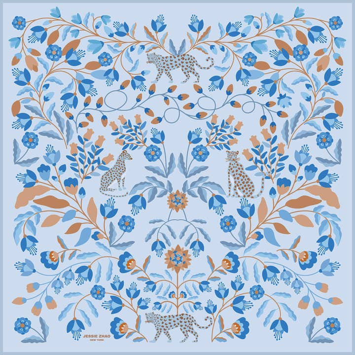 Jessie Zhao New York – wholesale Scarf – Women's – Double Sided Wool Silk Scarf Of Pink Blossom Jungle1