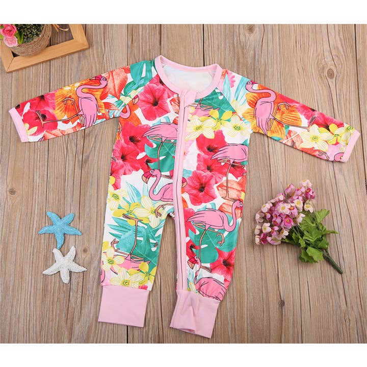 Fennco Styles - Wholesale Bodysuit (Non-Footed) - Baby - Colorful Floral Zip-Front Baby Romper1