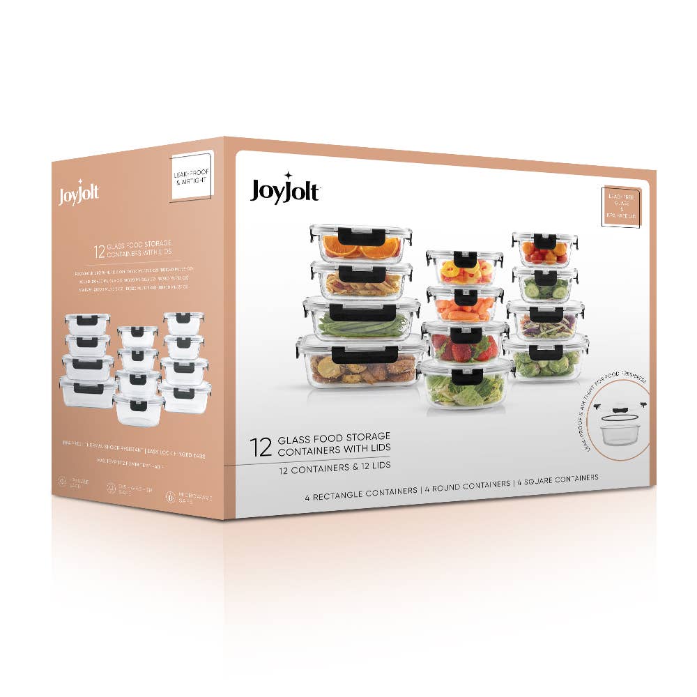 JoyJolt - Wholesale Food Storage Container - 12 Piece Glass Kitchen Storage Containers with Lids - Black10